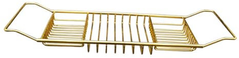 perfk Vassoio per Vasca da Bagno, Scarico, mensola per Vasca da Bagno, Cestino Retrattile in Acciaio Inox Antiscivolo, portavaso per Vasca da Bagno, Vassoio, Oro