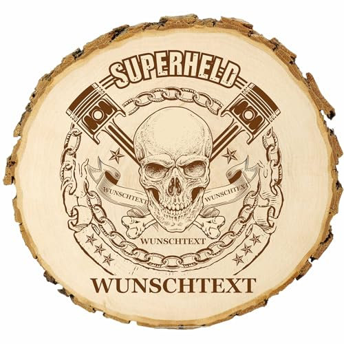 KIWISTAR UG - Baumscheibe - 36-40 cm - Superheld - personalisiertes Geschenk individuell selbst gestalten - Name - Holzscheibe mit Wunschtext - Naturholz - Geschenk - Türschild