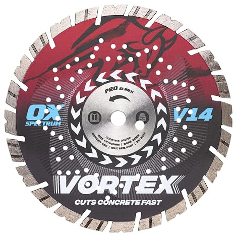 OX Pro V14 - Hoja de diamante para hormigón, 300 mm/20 mm, diente turbo en V para corte rápido y larga vida, corta bordillos y losas, pavimentos de hormigón, tejas, ladrillos, materiales de