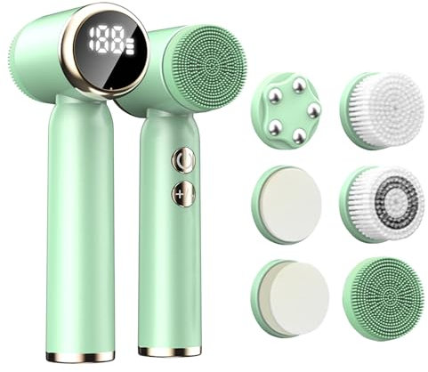 Spazzola elettrica 6 in 1, pulizia profonda per la pulizia dei pori e dei punti neri, spazzola viso con rotazione a 3 livelli, impermeabile e batteria per uomini e donne per qualsiasi tipo di pelle