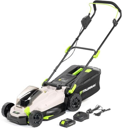 Murray Rasaerba a Batteria 20V Li-Ion con Motore a Induzione (2900/min) MU-BAT-LM33-KIT – Larghezza di Taglio 33 cm, Raccoglierba da 32L, 6 Altezze – Taglio: Mulching, Posteriore, Cesto
