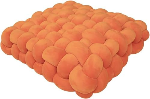 JWSYBD Knot Ball Pillow with Soft Velvet Short Plush Sensory Cushion Pillows Round Home Decoration Throw Knotted Handmade Cuddle Boucle Square for Sofa Bed Office Room Reading (Orange,12 * 13 * 5in)