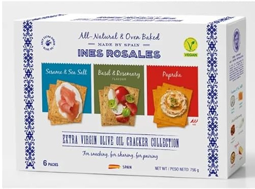 Ines Rosales Olive Oil Cracker Collection, 756g – Traditional Spanish Sweet & Savoury Flatbreads, Handmade with Extra Virgin Olive Oil, Perfect for Tapas, Cheese Boards, Snacking & Gifting