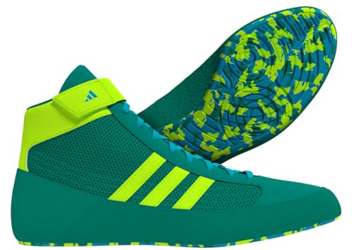 adidas HVC 2 Youth Wrestling Shoes, Teal/Solar Green/Cyan, 11K | Single-layer mesh upper with lace cover, 10K-6 run - club practice and youth tournaments - boys and girls