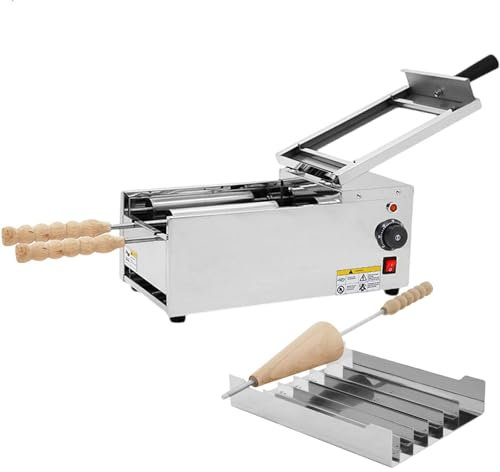 HCAUYNN Four De Boulangerie Rapide, Machine à Petits Pains en Acier Inoxydable, avec 2 Moules en Acier Inoxydable Et PoignéEs en Bois, TempéRature RéGlable De 50 °C à 300 °C