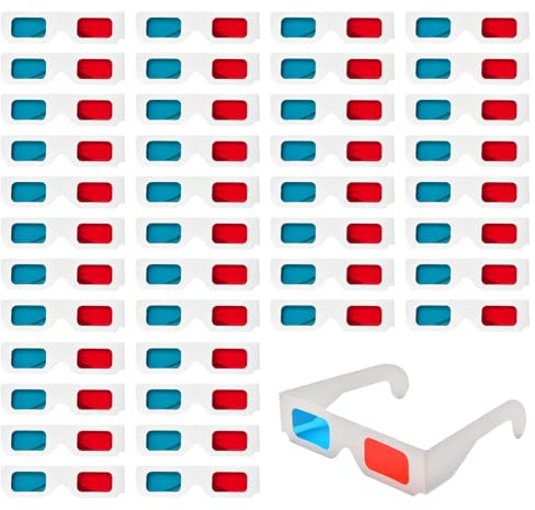QiXinGYL 40 paires de lunettes 3D, lunettes 3D, lunettes en papier, verres rouges et bleus, lunettes stéréo pour voyage, films 3D