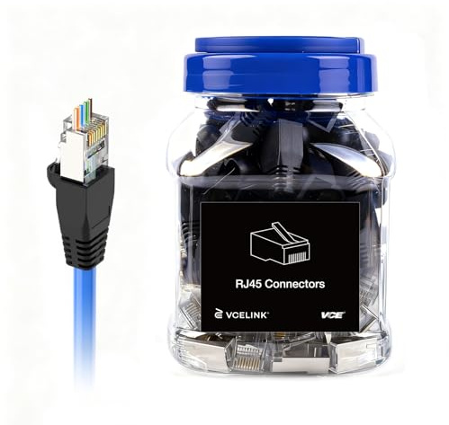 VCE Shielded RJ45 Connectors, Pass Through Cat6 Ethernet Plugs with Boots | 8P8C Gold Plated RJ45 Plug | Suitable for Solid or Stranded STP/FTP Network Cable, 50 Pack