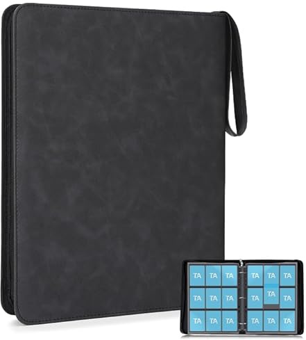 Tatxmalv 540 Tasche Album Porta Carte, Raccoglitore di Carte Impermeabile, Design Della Cinghia, 30 Pagine con Libro Carte Collezione con Cerniera, per di Calcio, da Baseball (nero)