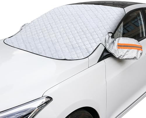Omnikryp Frontscheibenabdeckung, Magnetisch Scheibenabdeckung Auto | Faltbare Windschutzscheiben Abdeckung mit Spiegelschuz für Auto SUV PKW Gegen Schnee EIS Frost Staub UV-Schutz, 147 x 108 cm