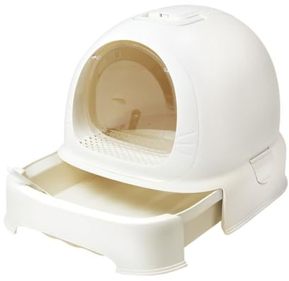 Caja de Arena, Caja de Arena for Gatos Cerrada con Tapa y asa, Inodoro portátil con cajón de privacidad Caja de Arena para Gatos(White)