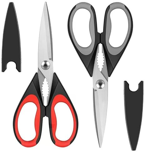 HFLYJPYW Kitchen Scissors All Purpose Heavy Duty, Kitchen Utensils Set, Stainless Steel Cooking Utensils Gadgets, Meat Poultry Food Shears Dishwasher Safe Utility Tools Home Gift (Black Red)
