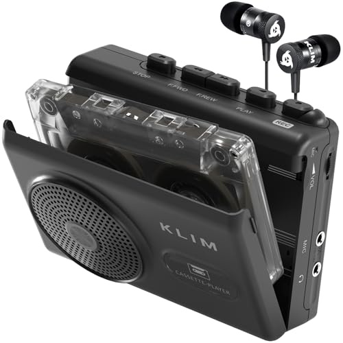 Reproductor Cassette y Grabadora Cassette KLIM K9 – Portátil con Altavoz Integrado, Micrófono, Entrada para Auriculares, Funciona con Pilas AA (Incluidas) o Adaptador AC, Auriculares Incluidos