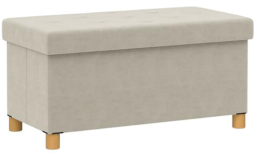 HOMCOM Puff Almacenaje, Banco Almacenaje Plegable, Capacidad de 67 L, 76x38x38 cm, Tapizado en Terciopelo, Baúl de Almacenamiento Dormitorio, Carga 120 kg, para Sala de Estar, Entrada, Crema