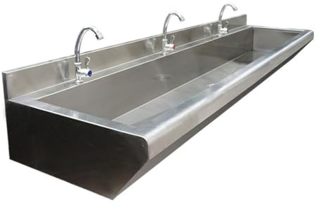 Lavabo comercial de acero inoxidable para montaje en pared,Lavabo tipo canaleta de alta resistencia,Lavabo alargado de uso colectivo,Lavabo multiestación de uso general para restaurantes, escuelas