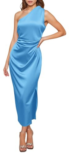 Damtemperament Slim Fit One Shoulder Style Slit Sexig Satin Klänning
