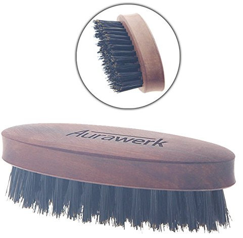 Herren Bartbürste, Aurawerk Wildschweinborste auf Birnbaumholz 8cm, oval, für Schnauzer und Braue.