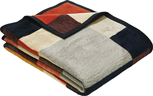 Erwin Müller Wohndecke Palermo, Kuscheldecke - blau Größe 150x200 cm - kuschelig - mit Verloursband-Einfassung - Wolldecke - Plaid - atmungsaktiv