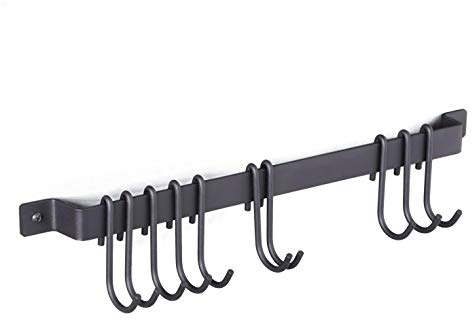 Wallniture Gourmet Kitchen Rail with 10 Hooks | Wall Mounted Wrought Iron Hanging Utensil Holder Rack with Black 17 Inch