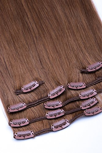 Clip In Extensions Echthaar 7tlg SET - 80cm in #12 Goldbraun 7 teiliges Haarteil für komplette Haarverlängerung - Hochwertige hellbraune 100% Remy Echthaar Clip-In Extension GlamXtensions