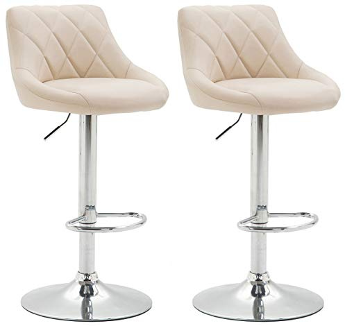 CLP 2er Set Barhocker Lazio Mit Kunstlederbezug I Höhenverstellbarer Und Drehbarer Hocker Mit Fußstütze In Chrom-Optik, Farbe:Creme
