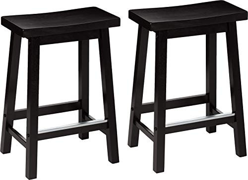 Amazon Basics Lot de 2 tabourets de comptoir de cuisine en bois massif noir, petit tabouret de bar et de salle à manger, montage facile, moderne, 61 cm de haut