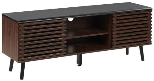 Meuble TV en Imitation Bois Foncé avec Deux Portes Coulissantes au Style Rétro 54 cm de Hauteur Beliani