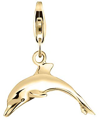Nenalina Delfin Karabiner Charm Anhänger Bettelarmband 925 Silber vergoldet | Damen-Charm-Anhänger für alle gängigen Charmträger Charm-Club Clasp-Charms 925er Sterling-Silber
