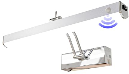 HMAKGG LED Spiegelleuchte Bad mit Schalter, Bewegungsmelder, 29cm | Spiegellampe Badezimmer für Badspiegel, 6W LED, IP44, Edelstahlgehäuse, 6000K Kaltweiß, 240° schwenkbar, Silber