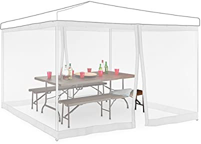 Relaxdays Set da 2 Zanzariere per Gazebo 3x3m, Dimensioni 2x6 m, con Cerniera e Chiusura a Strappo, Anti Vespe, Bianco
