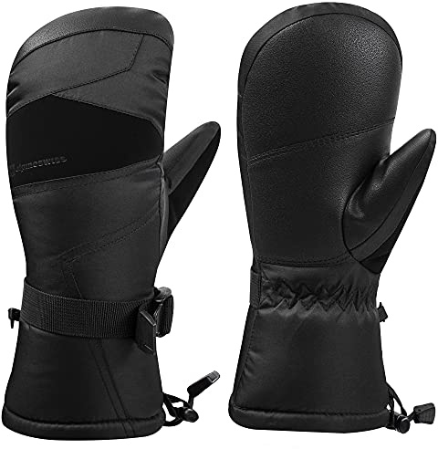 Alpine Swiss Mens Waterproof Gauntlet Ski Mittens Winter Sport Gloves Snowboarding Windproof Warm 3M Thinsulate Black Medium