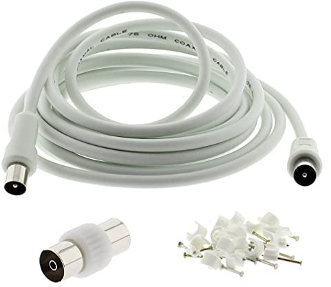 3C2V TV Coaxial Cable 1.5M - Nickel Plated RF Coax Extension Lead for Freesat, Aerial Socket, Freeview, Sat,DVD,VCR,SKY, Smart U-HD TV, Virgin, BT, Antenna Box, Y Splitter, Signal Booster 1.5 Meter