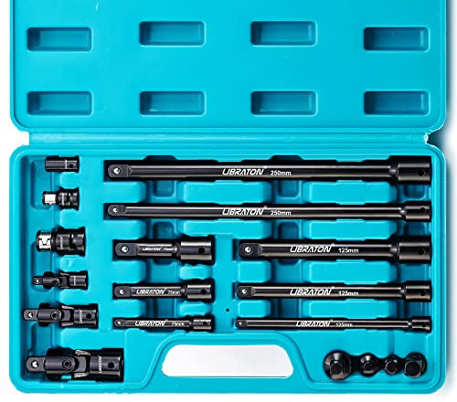 Libraton 18 pezzi Ribaltamento prolunga cricchetto, barre di estensione, adattatori per bussola, giunto universale, accoppiatore a percussione, accessori per bussola professionali, Cr-V