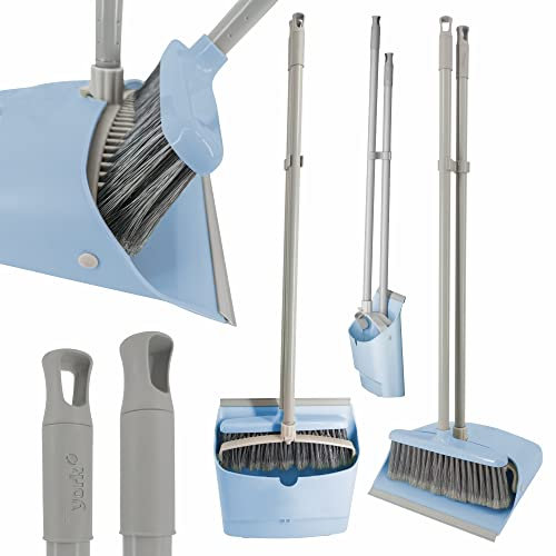 YORK Besen Quick mit Langem Stiel 85x25 cm - und Kehrschaufel Combo Hervorragende Staubaufnahme Kehrwisch Schaufel Set Handliches - Boden Anliegend, Blau