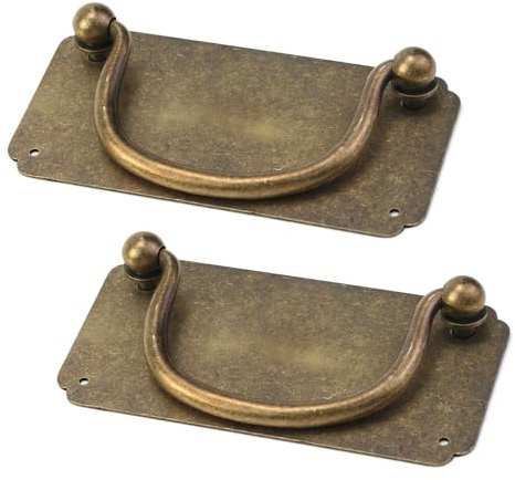 Tighall 2PCS Vintage Horizontal Decorative Pulls Flat Brass Cabinet Handle Pulls 3.94x1.97 Furniture Hardware Door Pull 3 Inch Hole to Hole with Screws