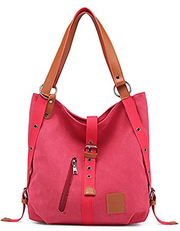 FANDARE Handtasche Damen Umhängetaschen Canvas Schultertasche Rucksack Strandtasche Schultertasche für Mädchen Frauen Alltag Büro Schule Ausflug Shopper Hobo Tasche Rosa A