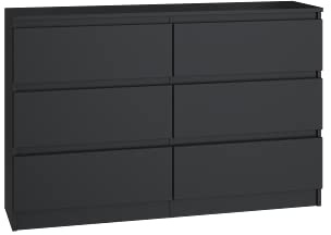 ADGO Malwa M6 120 byrå med 6 lådor 120 x 30 x 77 cm, skåp för kläder, garderob, klassiskt skåp med hyllor, djupt fristående, platsbesparande (frakt i 2 paket) (svart)