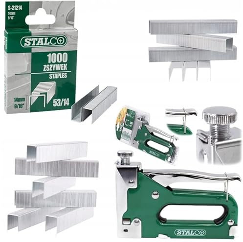 Stalco Tacker Tacker Handtacker 6-14mm + Heftklammern 1000 Stück - 10mm, 12mm, 14mm, Polsterung, Garten, für Heftklammern 6-14mm Typ 53/530/A, Einschlagkraft, Stahlkörper