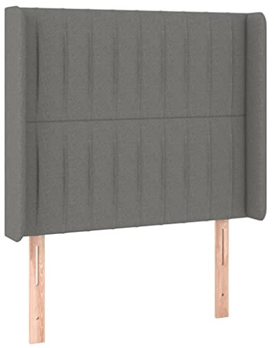 vidaXL Kopfteil mit Ohren Polsterkopfteil Betthaupt Bettkopfteil für Bettgestell Bett Schlafzimmer Bettzubehör Dunkelgrau 93x16x118/128cm Stoff