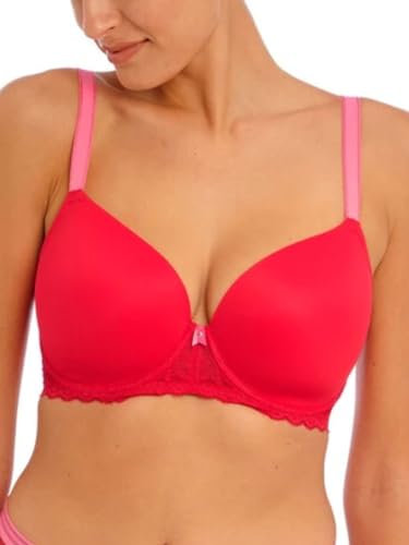 Freya Women's Offbeat Underwire Demi Molded Plunge T-Shirt Bra, Opaque, Chilli Red, 38F