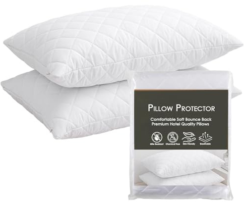 LSC - Juego de 2 Protectores de Almohada, Acolchados, ultrasuaves, antialérgicos, Transpirables y cómodos, de Microfibra, Color Blanco, 48 x 74 cm (Paquete de 2)