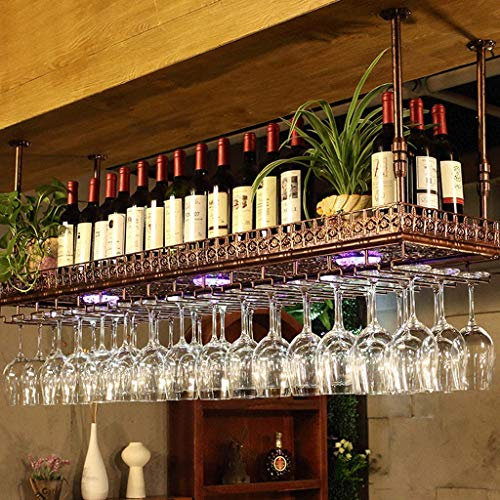 Bottle Holder Glass Holder Wine Rack Hanging Hanger Iron Wine Glass Rack Upside Down Stemware Holder (Brass 60 cm)