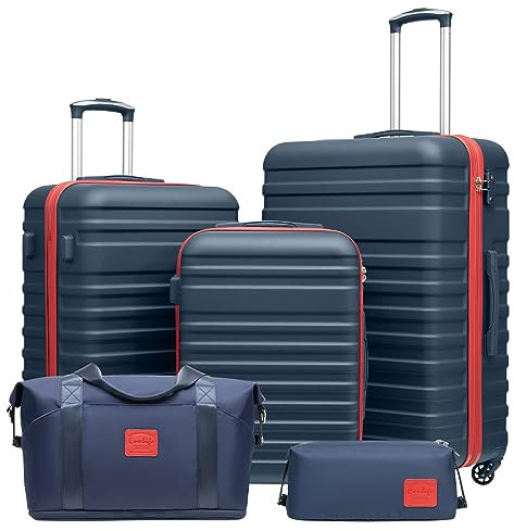 COOLIFE Koffer Trolley Koffer Reisekoffer von ABS Hartschalen Trolley 4 Rollen TSA-Schloss，Der Kofferset Enthält 1 Reisetasche 1 Kulturbeutel und 3 Koffer（M-L-XL）