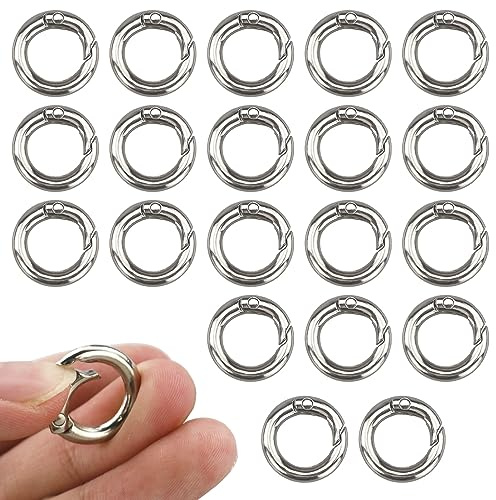 20 Stück Karabiner rund, Karabinerhaken Rund 20mm, Silberner Karabiner Ring, für Tasche, Schmuck, Schlüsselanhänger, Schlüsselring, Hundeleine, DIY, Handwerk