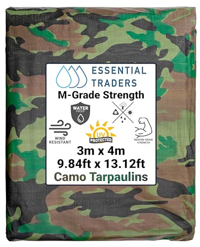 Premium Camouflage Heavy Duty Tarpaulin, 90gsm Waterproof Cover Ground Sheet Forest Tarp, Army Camo Basha, Weatherproof Tear & UV Resistance Military Sheet (3m x 4m)