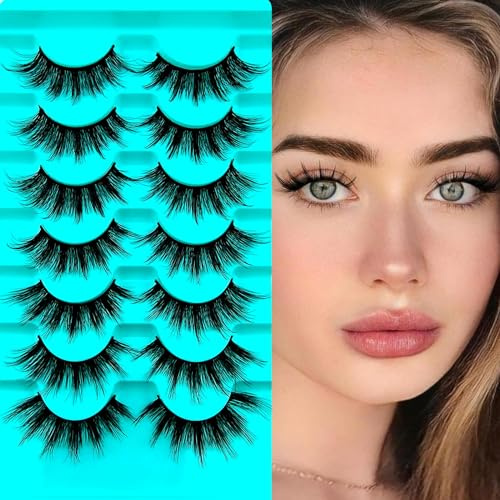 7 Paare 3D Falsche Wimpern Katzenauge, Flauschiges Volumen D Curl Cat-Eye Künstliche Wimpern Natürlich Look, Wiederverwendbar Handgemacht Faux Mink Make-up-Wimpern(BG06)