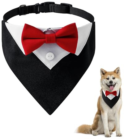 Funmo Bandana Formale per Cani, Smoking con Papillon e Collare per Matrimoni, Compleanni, Elegante Accessorio per Cani e Gatti (Nero, M)