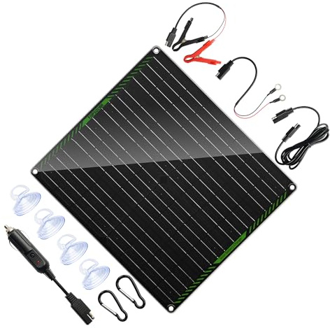 Topsolar 20 Watt 18 Volt Solar Erhaltungsladegerät 20 Watt 18 Volt Solarpanel Autobatterie Ladegerät Tragbares Solarbatterie-Wartungsgerät für Autos, Motorräder, Boote, Schiffe, Wohnmobile, Anhänger