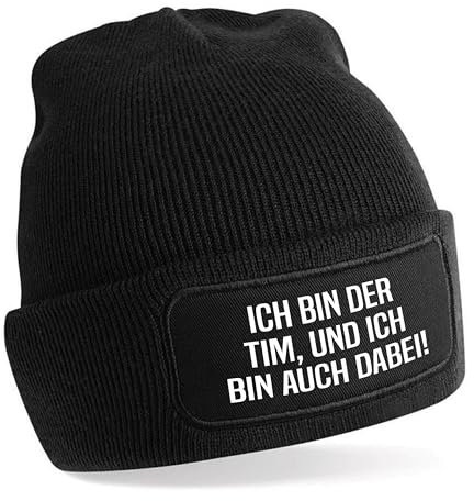 Herzbotschaft personalisierte Beanie Strickmütze mit Wunschtext | Ich Bin auch dabei | schwarz | Unisex SoftTouch angenehm weiche und warme Wintermütze | OneSize Einheitsgröße für Erwachsene
