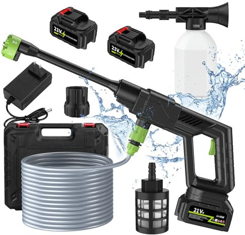 Altsuceser Cordless Pressure Washer 500PSI Portable Power Washer with 6-in-1 Nozzles 2 Rechargeable Battery Powered Pressure Cleaner for Washing Cars, Fences, Patio, Furniture UK