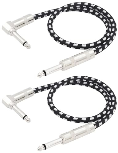 LANMINGLEL Kurzes TS-Gitarrenkabel, Gerades rechtwinkliges Instrumentenkabel, 1/4 Zoll Kurz TS Kabel E-Gitarre Amp Cord, 6,35 mm Stereo Audio Kabel, für Gitarre Bass Tastatur 2 Stück (1.7 FT)